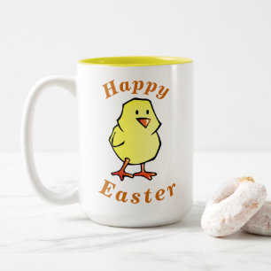 "Happy EASTER" Cute Baby Chick & Burnt Oranje teks Tweekleurige Koffiemok