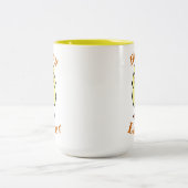 "Happy EASTER" Cute Baby Chick & Burnt Oranje teks Tweekleurige Koffiemok (Center)