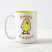 "Happy EASTER" Cute Baby Chick & Burnt Oranje teks Tweekleurige Koffiemok (Links)