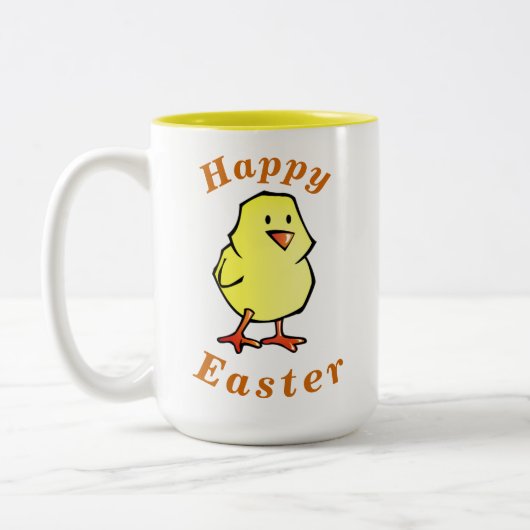 "Happy EASTER" Cute Baby Chick & Burnt Oranje teks Tweekleurige Koffiemok (Links)