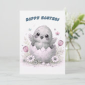 Happy Easter Cute Baby Chick Hatching Egg Spring Feestdagenkaart (Staand voorkant)