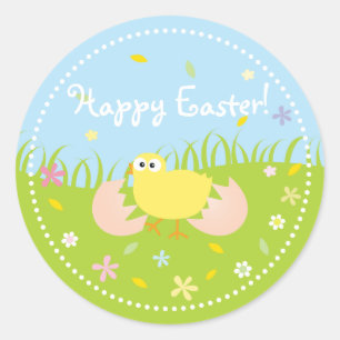 Happy Easter Cute Baby Chick Ronde Sticker