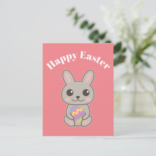 Happy Easter Cute Bunny Briefkaart (Staand voorkant)