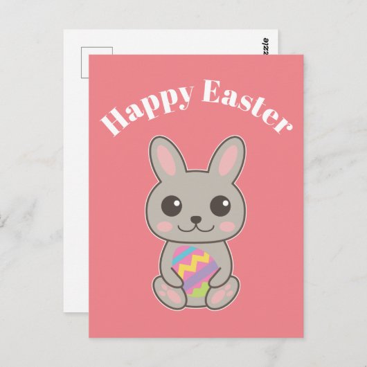Happy Easter Cute Bunny Briefkaart (Voorkant / Achterkant)