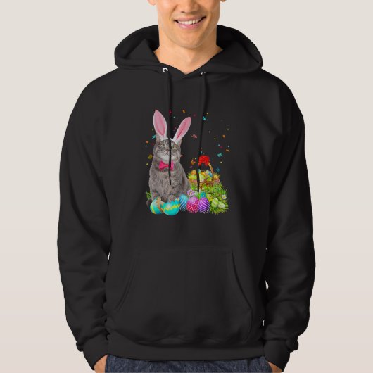 Happy Easter Cute Bunny Cat Eggs Basket Men Women Hoodie (Voorkant)