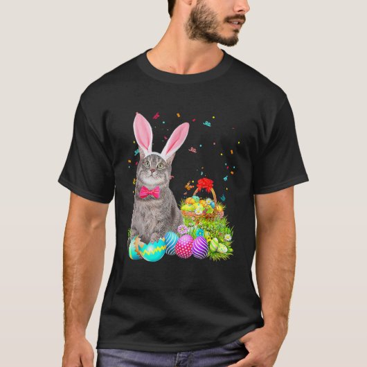 Happy Easter Cute Bunny Cat Eggs Basket Men Women T-shirt (Voorkant)
