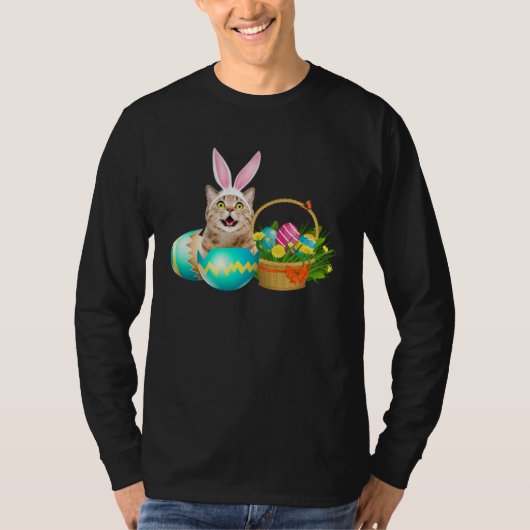 Happy Easter Cute Bunny Cat Eggs Basket Men Women T-shirt (Voorkant)
