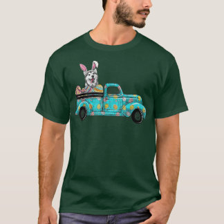 Happy Easter Cute Bunny Dog Husky Eggs Old Truck T-shirt