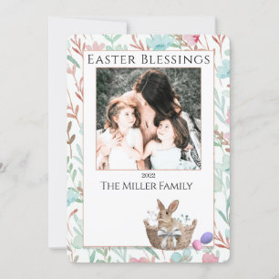 Happy Easter Cute Bunny Floral Photo Briefkaart