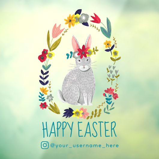 Happy Easter Cute Bunny Floral Raamsticker (Vel 3)
