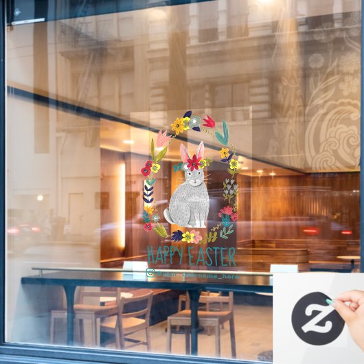 Happy Easter Cute Bunny Floral Raamsticker (Cafe Raam)