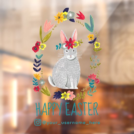 Happy Easter Cute Bunny Floral Raamsticker (Vel 2)