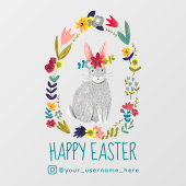 Happy Easter Cute Bunny Floral Raamsticker (Vel)