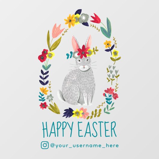 Happy Easter Cute Bunny Floral Raamsticker (Vel)