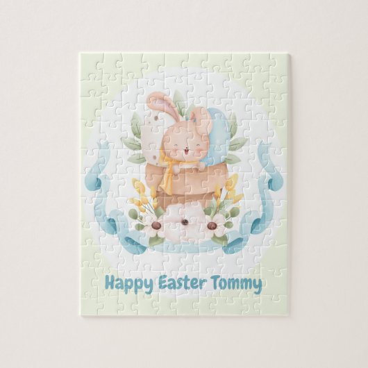 Happy Easter Cute Bunny gepersonaliseerd Jigzaag P Legpuzzel (Verticaal)