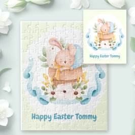 Happy Easter Cute Bunny gepersonaliseerd Jigzaag P Legpuzzel