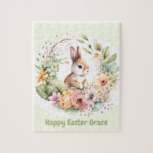 Happy Easter Cute Bunny gepersonaliseerd Jigzaag P Legpuzzel (Verticaal)
