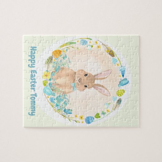 Happy Easter Cute Bunny gepersonaliseerd Legpuzzel (Horizontaal)