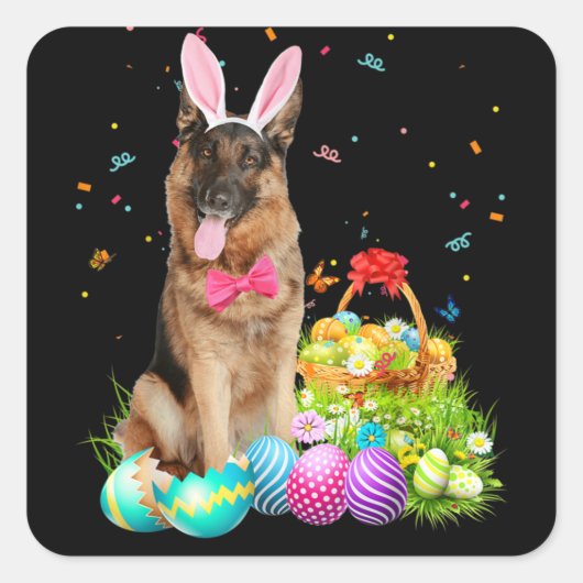 Happy Easter Cute Bunny German Shepherd Eggs Vierkante Sticker (Voorkant)
