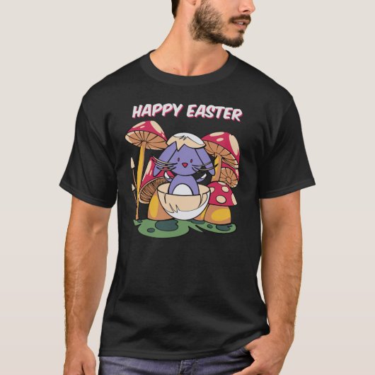 Happy Easter Cute Bunny in Egg Kawaii Mushroom S T-shirt (Voorkant)