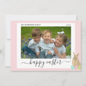 Happy Easter Cute Bunny Kids Photo Pink Feestdagenkaart (Voorkant)