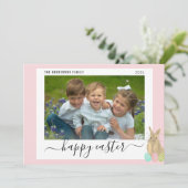 Happy Easter Cute Bunny Kids Photo Pink Feestdagenkaart (Staand voorkant)