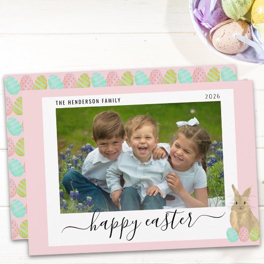 Happy Easter Cute Bunny Kids Photo Pink Feestdagenkaart