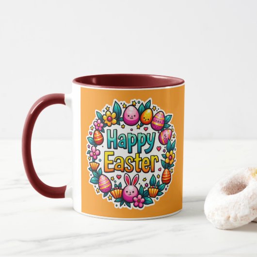 Happy Easter – Cute Bunny Lettering caneca Mok (Met donut)