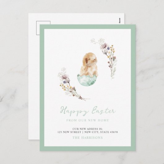 Happy Easter Cute Bunny New Home Aankondiging (Voorkant / Achterkant)