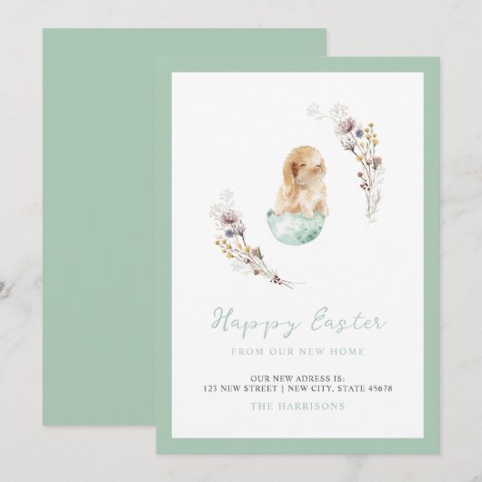 Happy Easter Cute Bunny New Home Aankondiging (Voorkant / Achterkant)