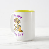 "Happy EASTER" Cute Bunny Rabbit met Paarse tekst Tweekleurige Koffiemok (Voorkant links)