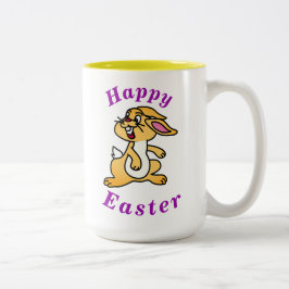 "Happy EASTER" Cute Bunny Rabbit met Paarse tekst Tweekleurige Koffiemok