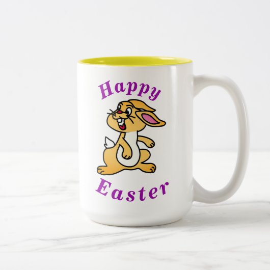 "Happy EASTER" Cute Bunny Rabbit met Paarse tekst Tweekleurige Koffiemok (Rechts)