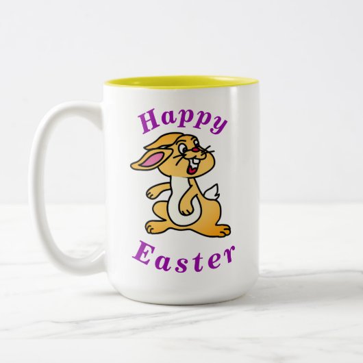 "Happy EASTER" Cute Bunny Rabbit met Paarse tekst Tweekleurige Koffiemok (Links)