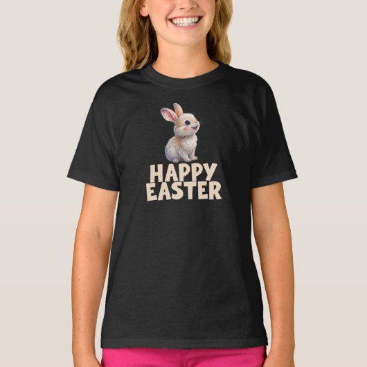 Happy Easter, Cute Bunny Rabbit T-shirt (Voorkant)