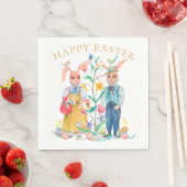 Happy Easter Cute Bunny Rabbits Spring Flowers Servet (Insitu)
