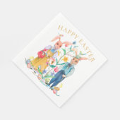 Happy Easter Cute Bunny Rabbits Spring Flowers Servet (Hoek)