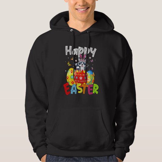 Happy Easter Cute Bunny Rabiit Raccoon Eggs Hunt Hoodie (Voorkant)