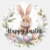 Happy Easter Cute Bunny Ronde Sticker (Voorkant)