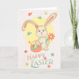 Happy Easter Cute Bunny Specialized Floral Pastel Feestdagen Kaart