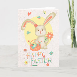 Happy Easter Cute Bunny Specialized Floral Pastel Feestdagen Kaart