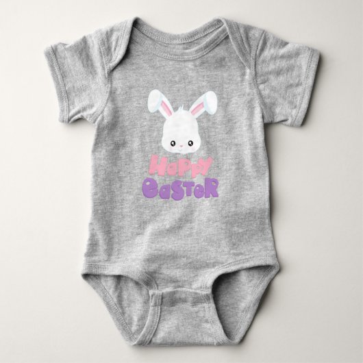 Happy Easter, Cute Bunny, White Bunny, Rabbit Romper (Voorkant)