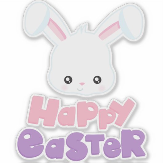 Happy Easter, Cute Bunny, White Bunny, Rabbit Sticker (Voorkant)