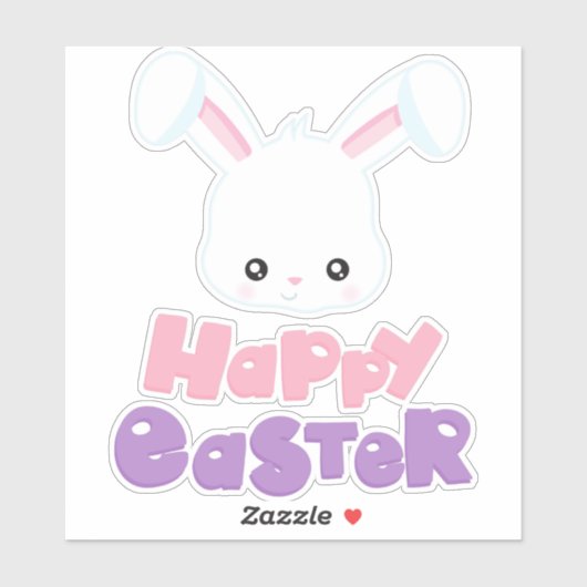 Happy Easter, Cute Bunny, White Bunny, Rabbit Sticker (Vel)