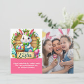 Happy Easter! Cute Bunny with family photo Kaart (Staand voorkant)