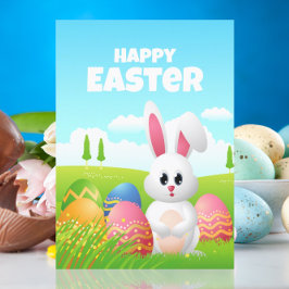 Happy Easter | Cute Cartoon Bunny Wenskaart Kaart