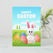 Happy Easter | Cute Cartoon Bunny Wenskaart Kaart (Staand voorkant)