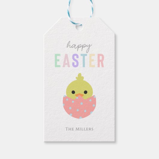 Happy Easter Cute Chick Peep Pastel Typography Cadeaulabel (Voorkant)