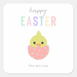 Happy Easter Cute Chick Peep Pastel Typography Vierkante Sticker