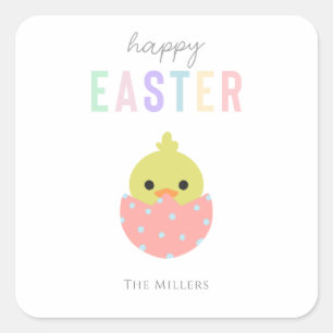 Happy Easter Cute Chick Peep Pastel Typography Vierkante Sticker